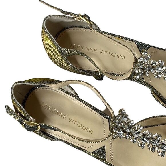 Adrienne Vittadini Gina gold glitter T strap open toe high heels size 7 - Picture 7 of 16